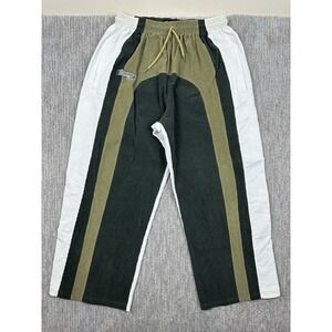Visionary Club Corduroy Pants XL Green White Zipper Pockets Baggy Wide‎ Leg